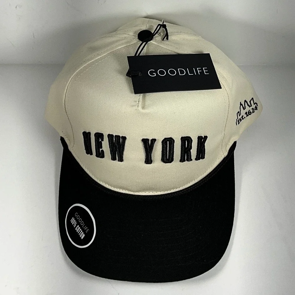 Goodlife New York Snapback Hat Cream Black Cotton Embroidered Est 1624 Cap NWT